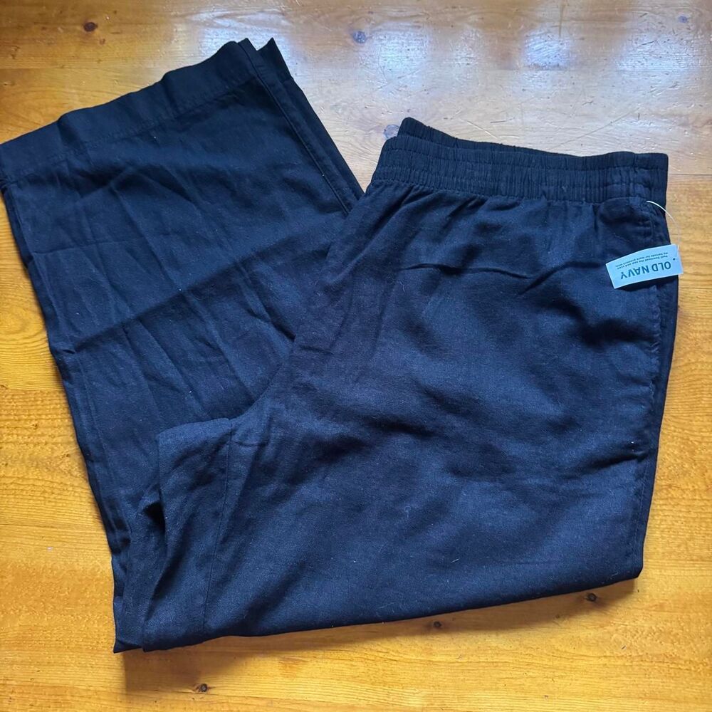 Old Navy 2X NWT Black Linen Blend High Rise Wide Leg Pants Pull On